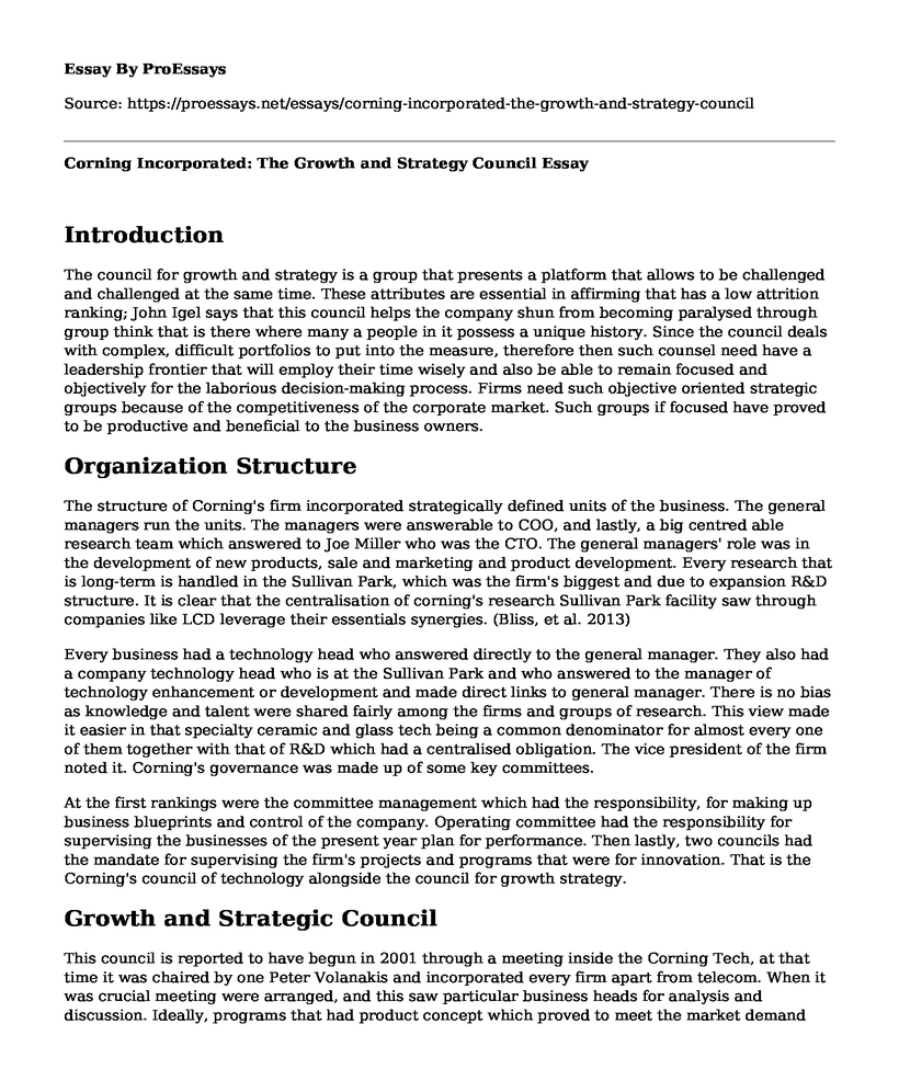 Corning Incorporated: The Growth and Strategy Council