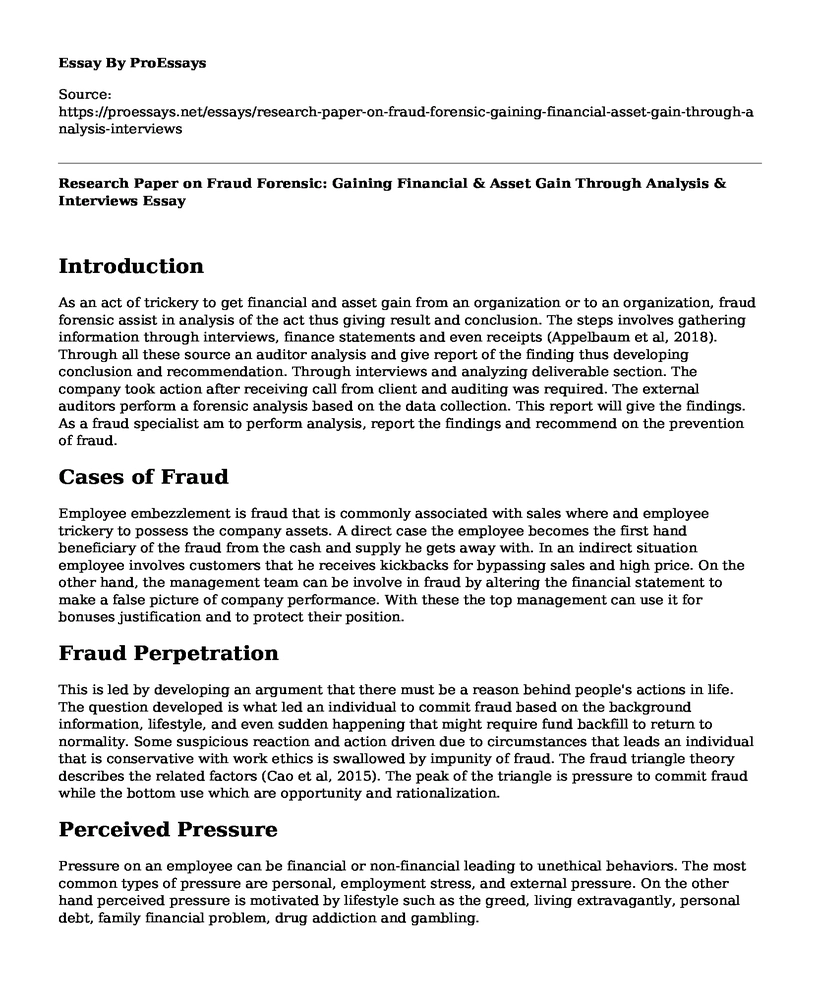 Research Paper on Fraud Forensic: Gaining Financial & Asset Gain Through Analysis & Interviews
