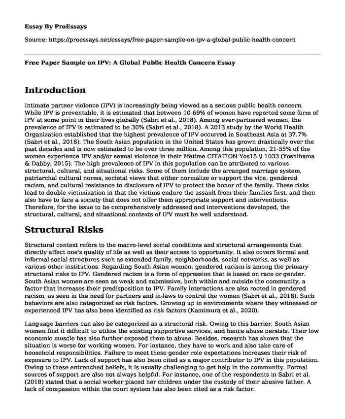 Free Paper Sample on IPV: A Global Public Health Concern