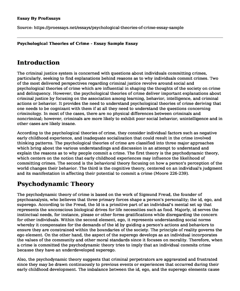 Psychological Theories of Crime - Essay Sample