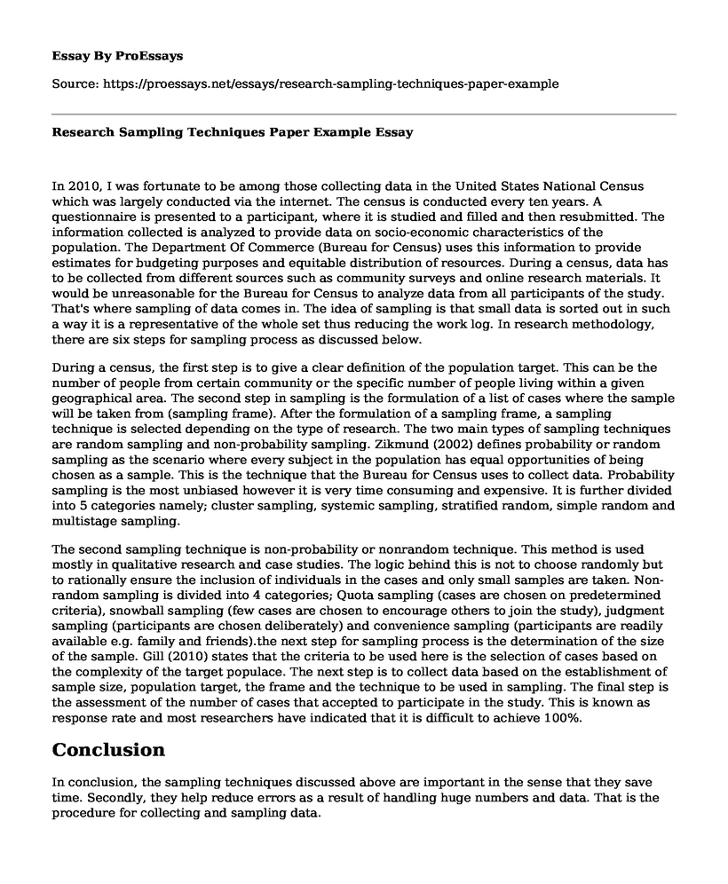 Research Sampling Techniques Paper Example