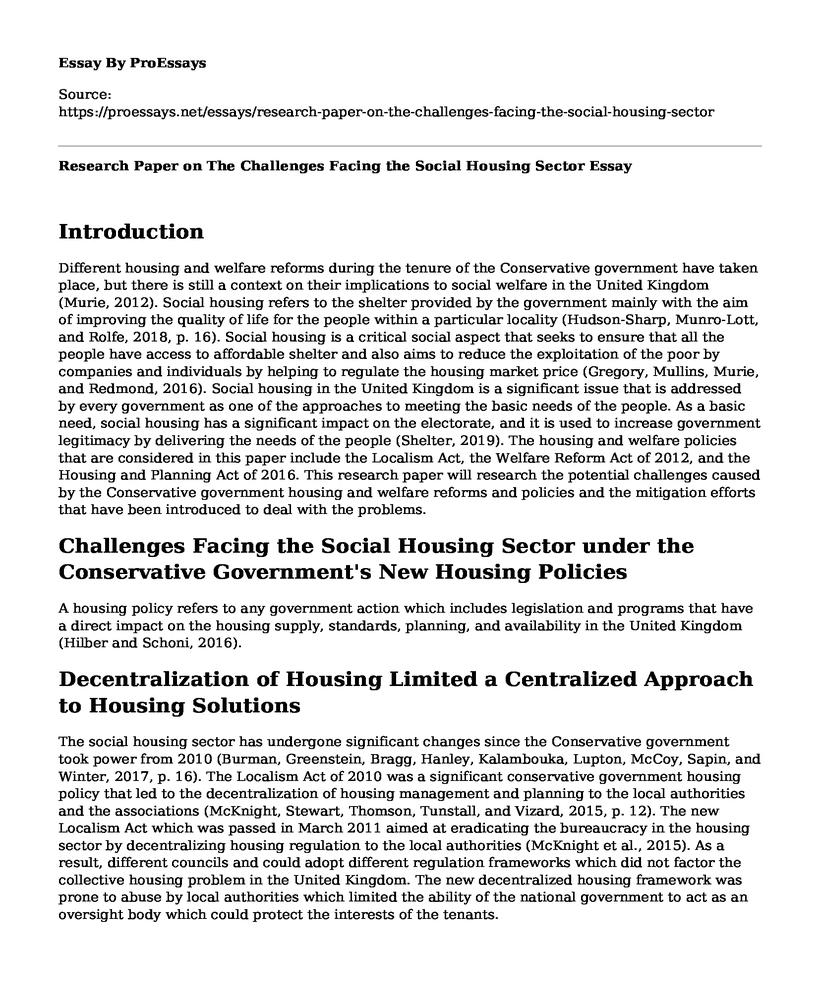 Research Paper on The Challenges Facing the Social Housing Sector 