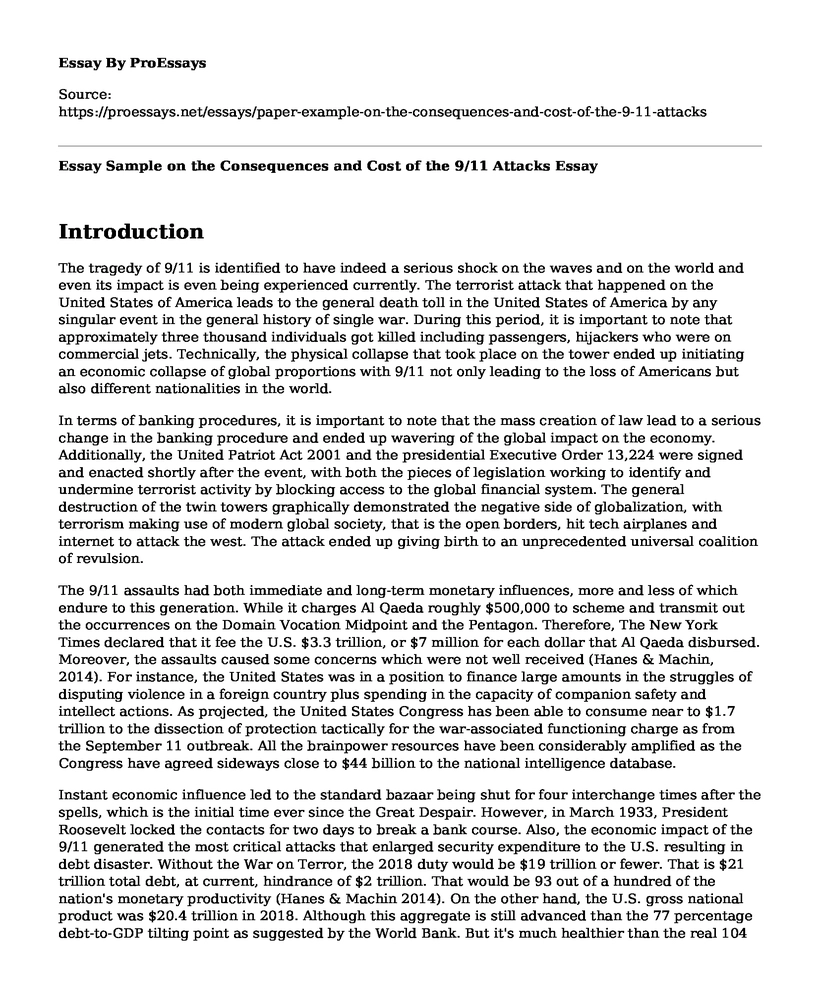 Essay Sample on the Consequences and Cost of the 9/11 Attacks