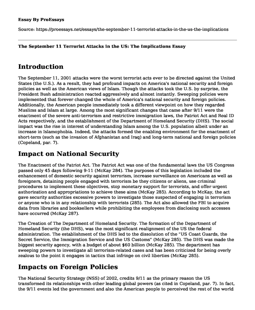The September 11 Terrorist Attacks in the US: The Implications