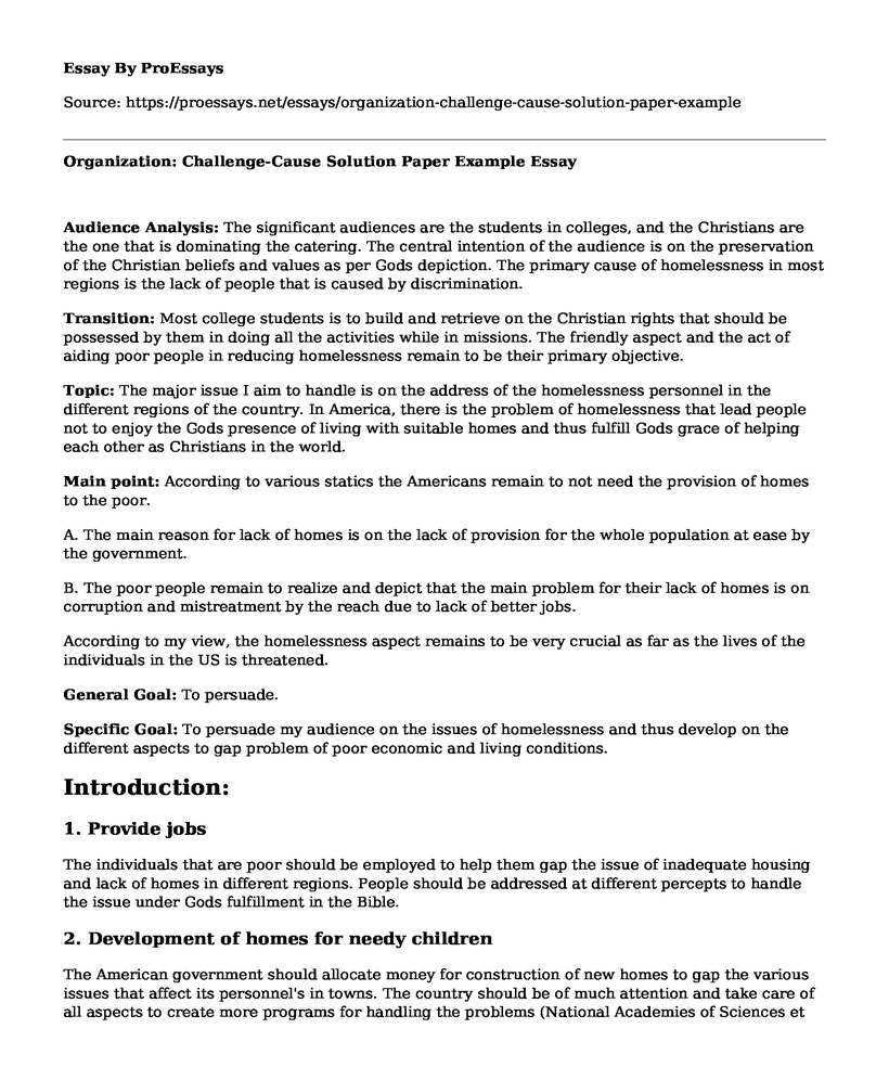 Organization: Challenge-Cause Solution Paper Example