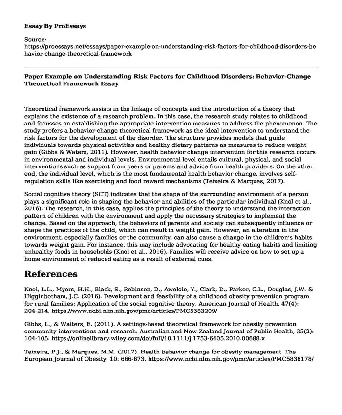 Paper Example on Understanding Risk Factors for Childhood Disorders: Behavior-Change Theoretical Framework