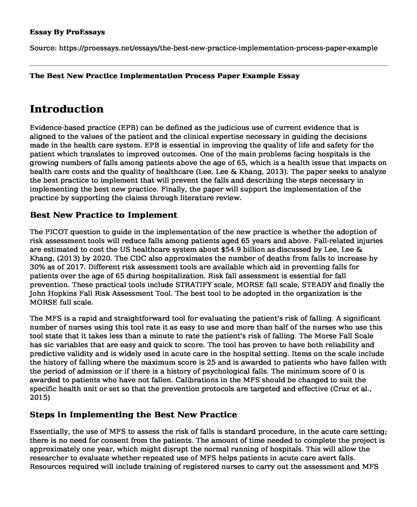 The Best New Practice Implementation Process Paper Example