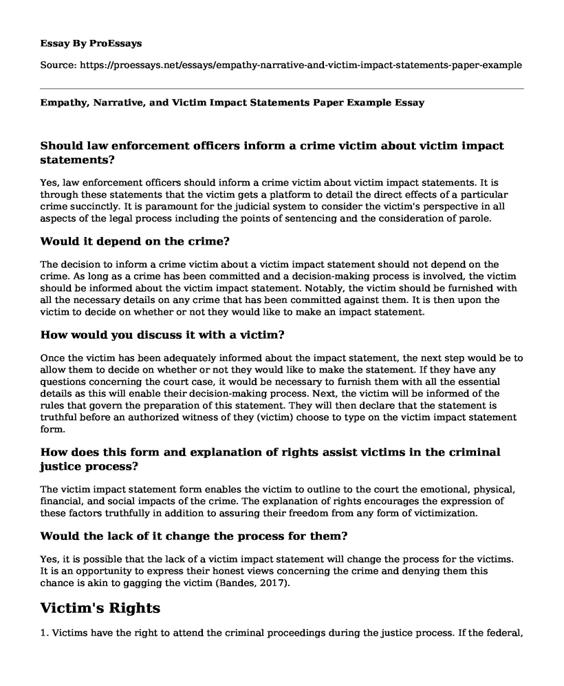 Empathy, Narrative, and Victim Impact Statements Paper Example
