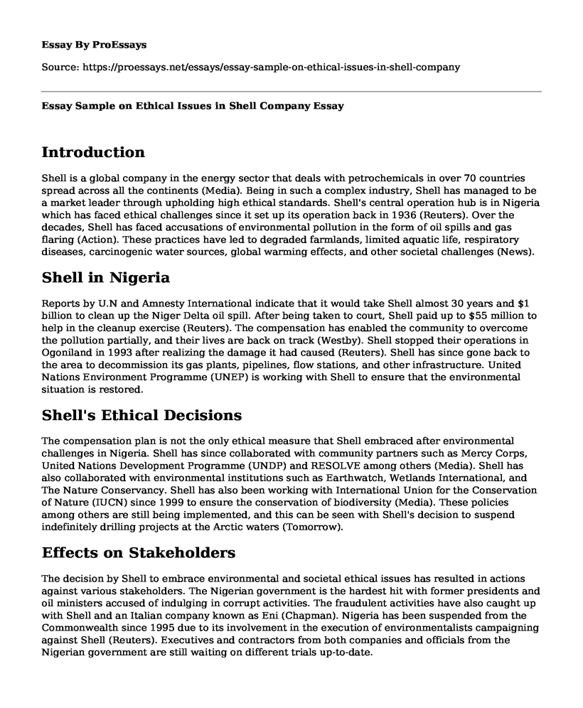 Essay Sample on Ethical Issues in Shell Company