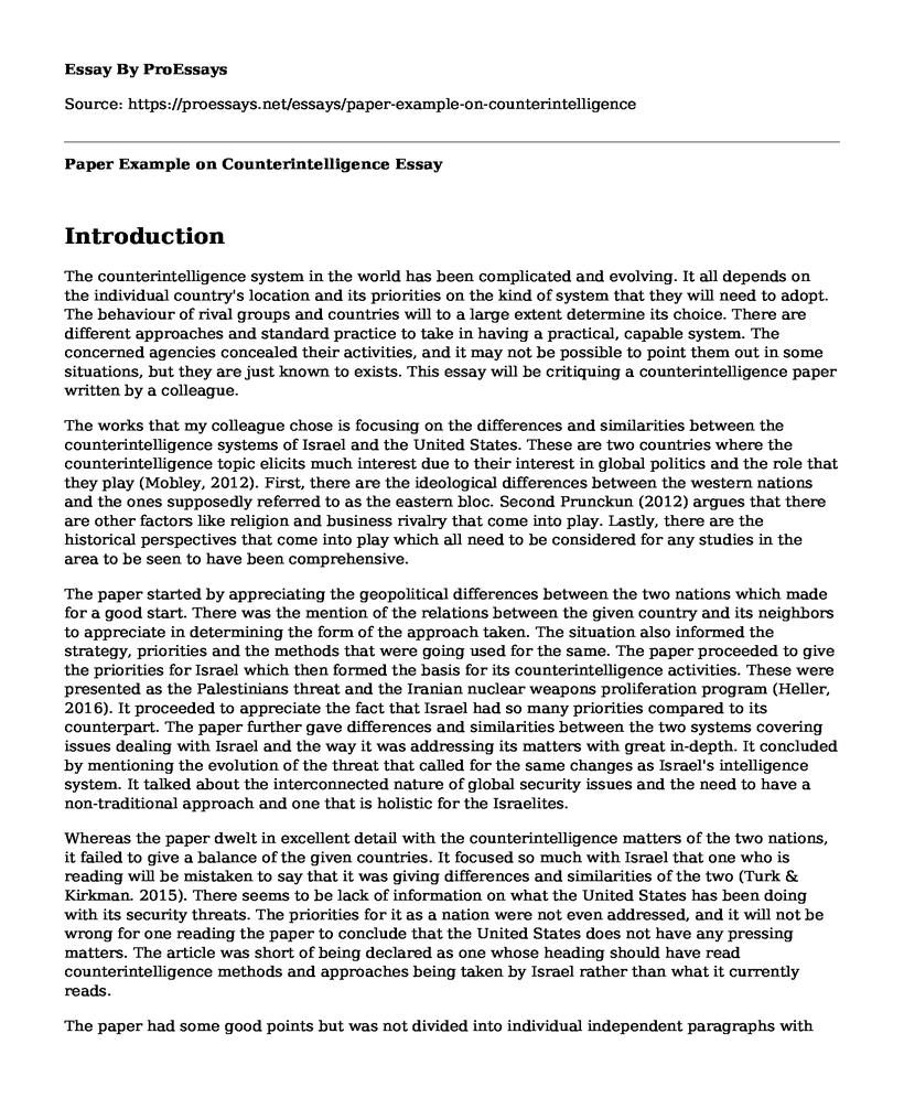 Paper Example on Counterintelligence 