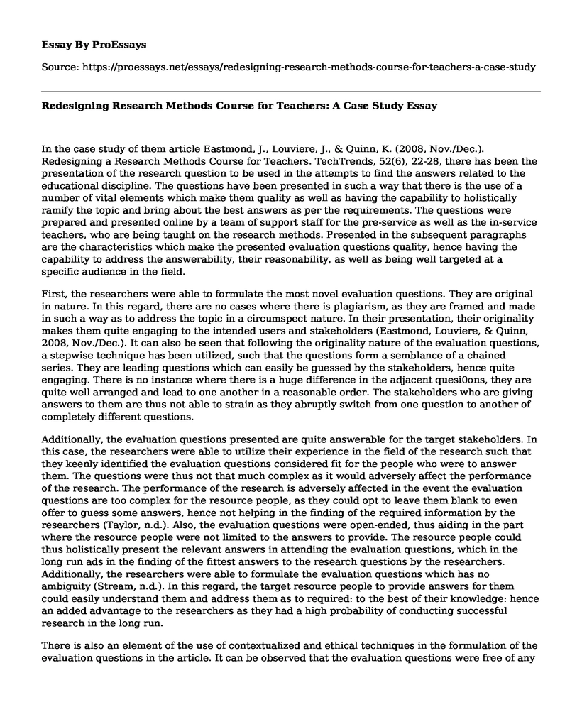 Redesigning Research Methods Course for Teachers: A Case Study