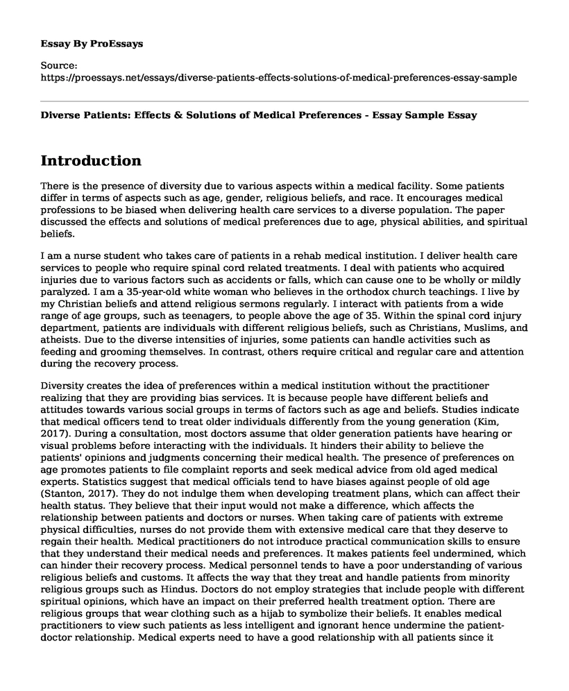 Diverse Patients: Effects & Solutions of Medical Preferences - Essay Sample