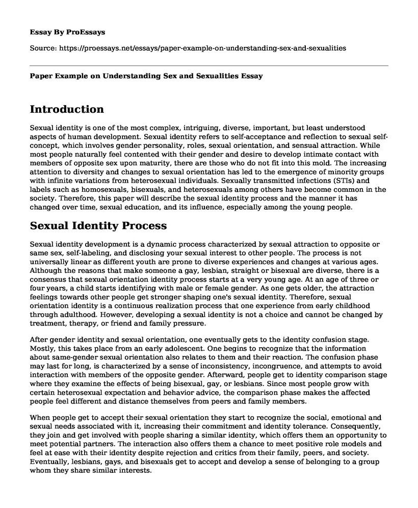 Paper Example on Understanding Sex and Sexualities