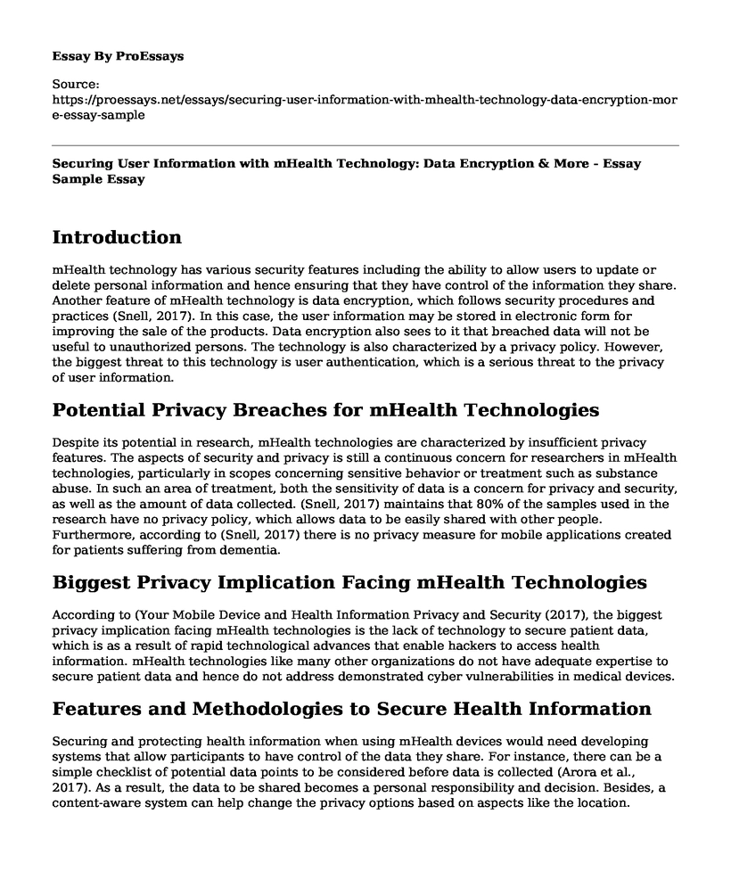 Securing User Information with mHealth Technology: Data Encryption & More - Essay Sample