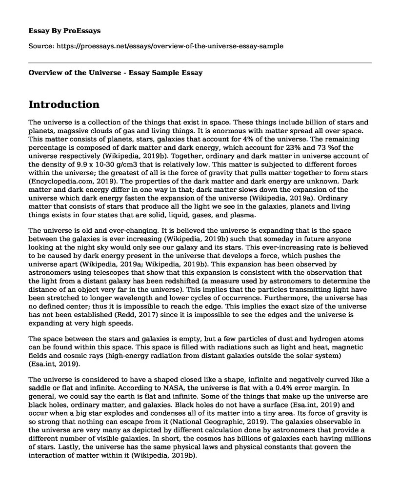 Overview of the Universe - Essay Sample