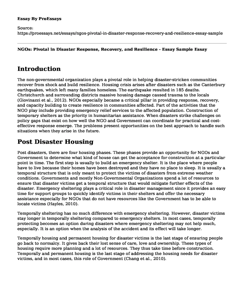 NGOs: Pivotal in Disaster Response, Recovery, and Resilience - Essay Sample