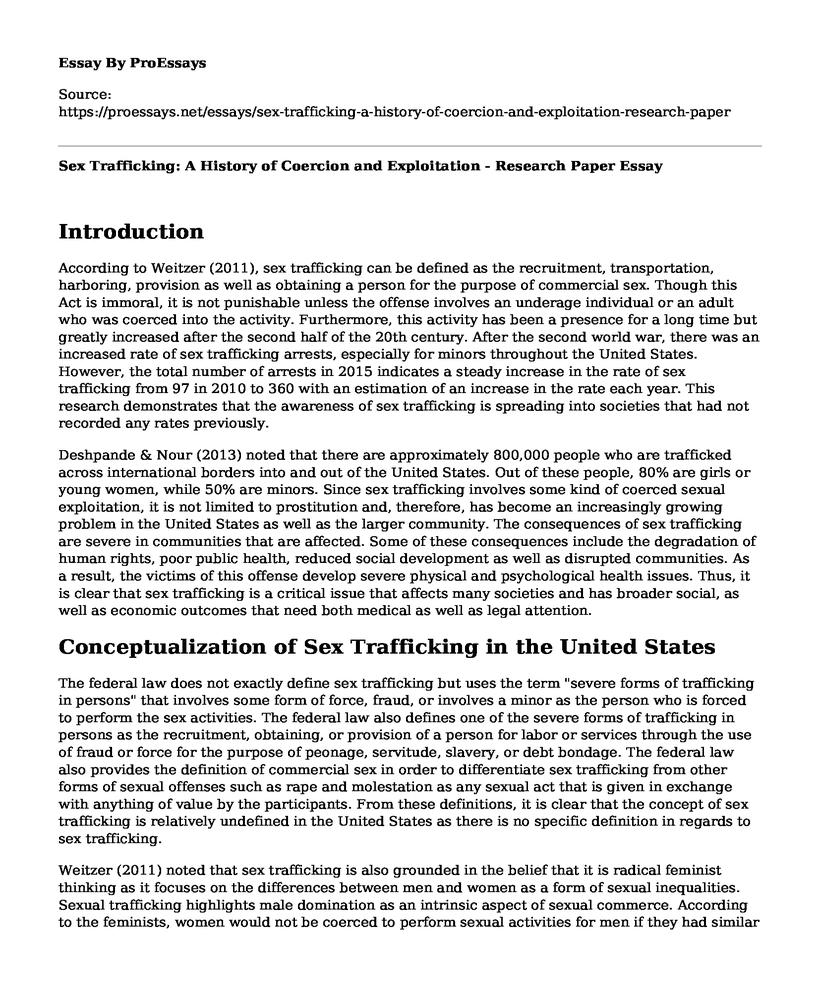 Sex Trafficking: A History of Coercion and Exploitation - Research Paper