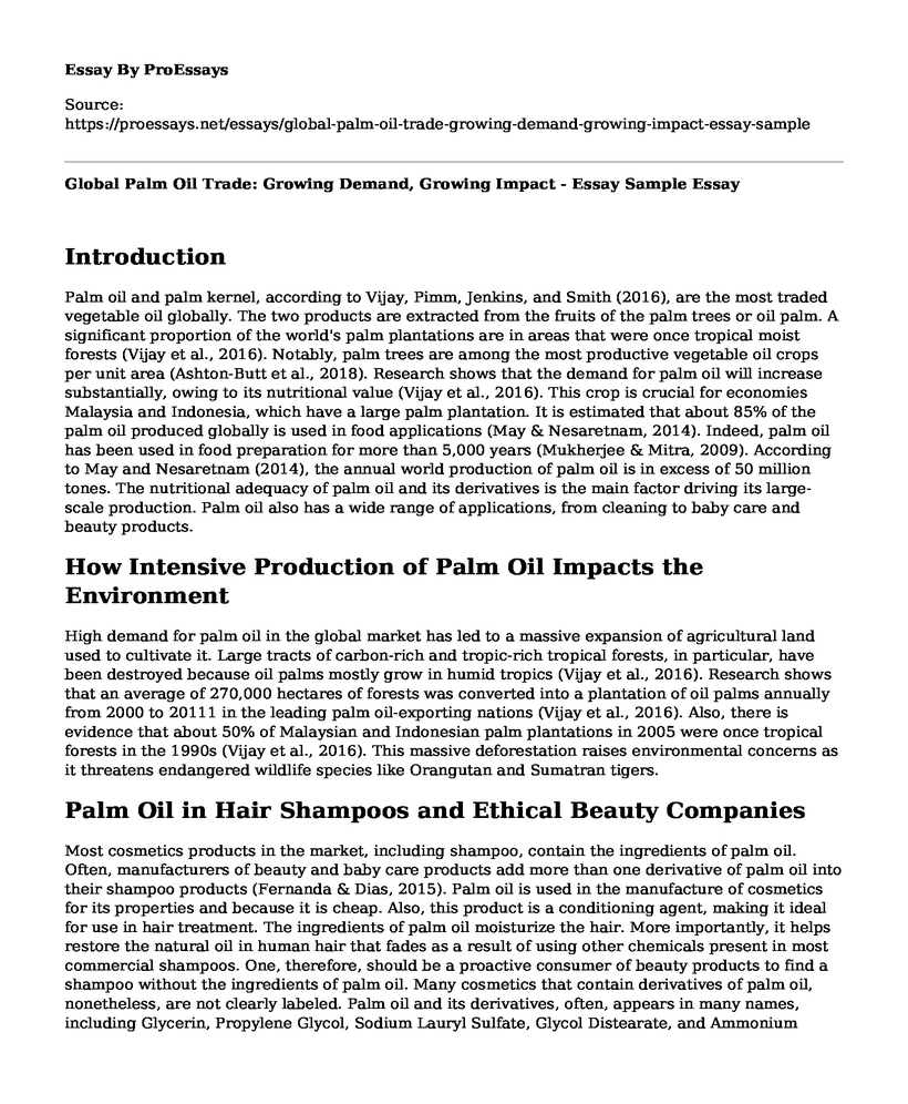 Global Palm Oil Trade: Growing Demand, Growing Impact - Essay Sample