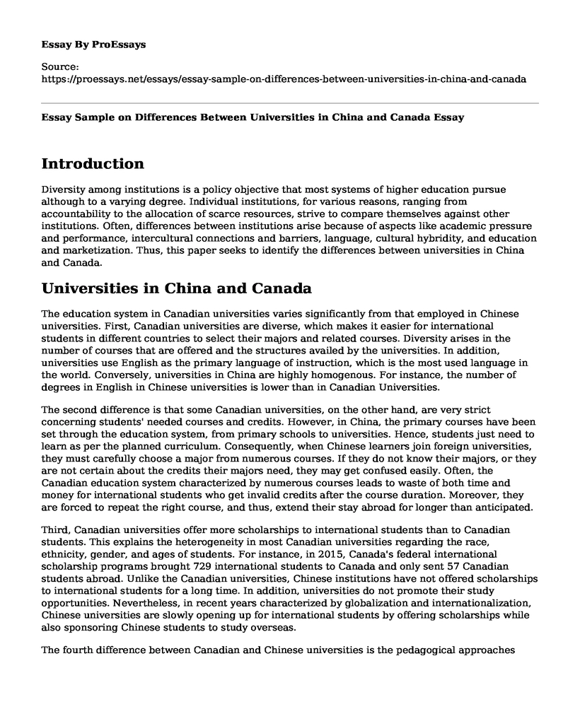 Essay Sample on Differences Between Universities in China and Canada