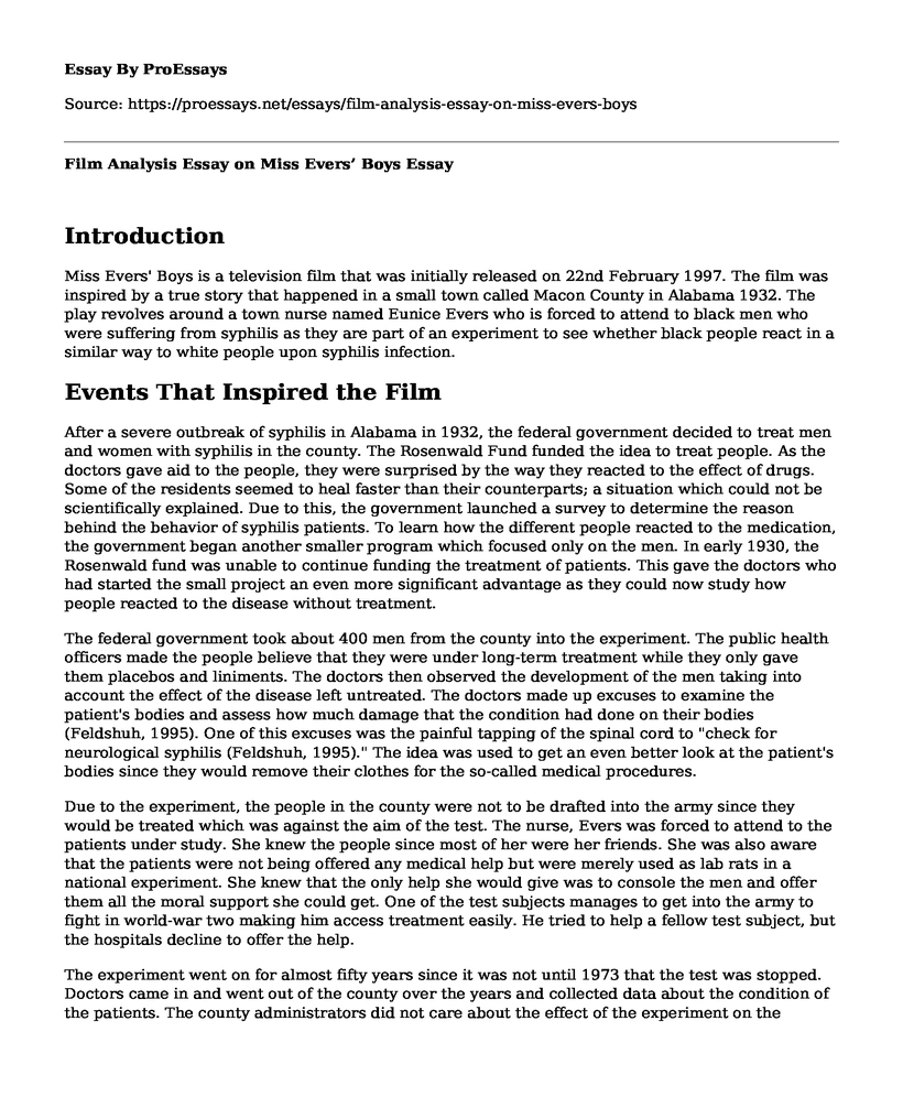 Film Analysis Essay on Miss Evers' Boys