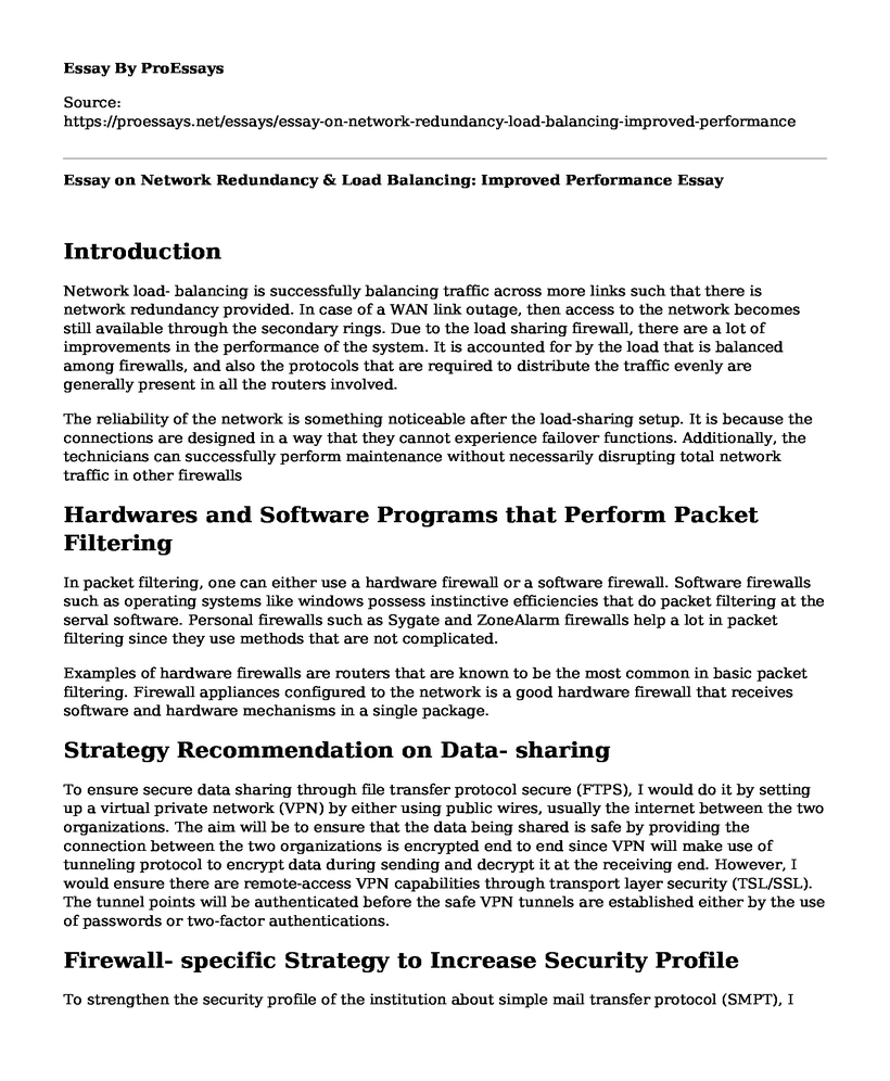 Essay on Network Redundancy & Load Balancing: Improved Performance