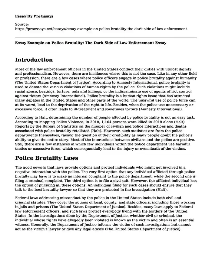 Essay Example on Police Brutality: The Dark Side of Law Enforcement