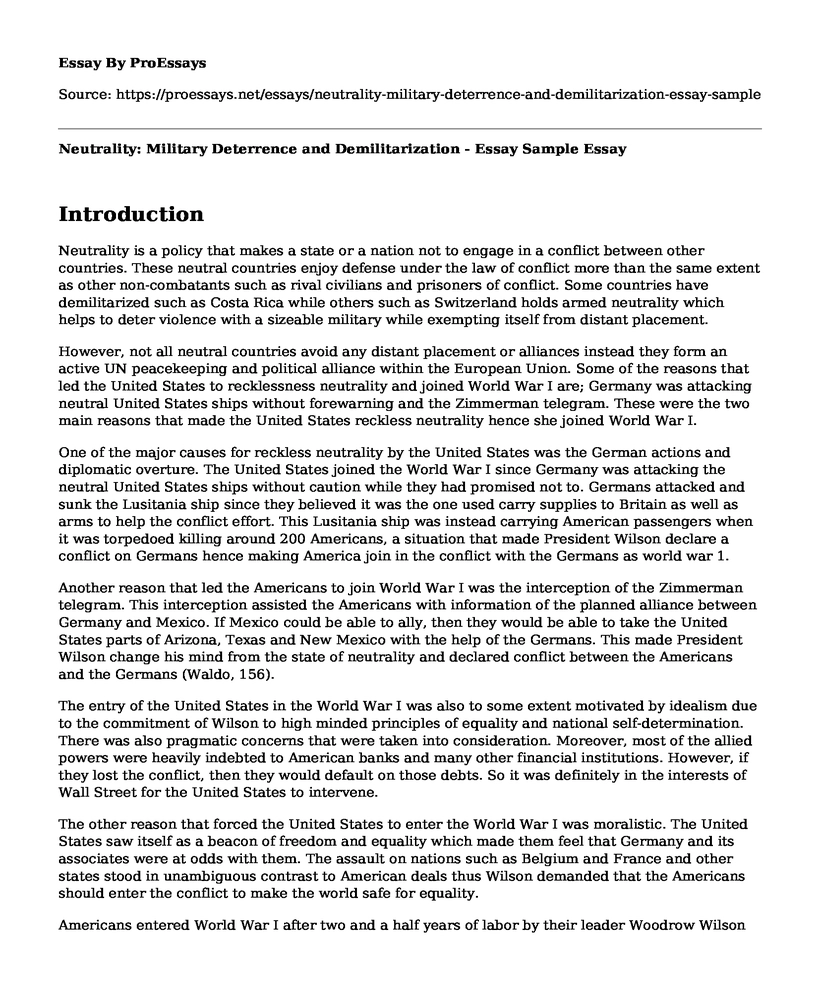 Neutrality: Military Deterrence and Demilitarization - Essay Sample
