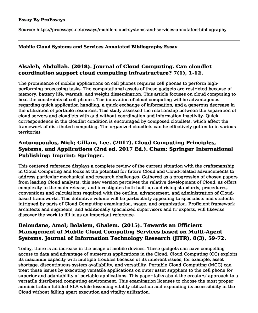 Mobile Cloud Systems and Services Annotated Bibliography
