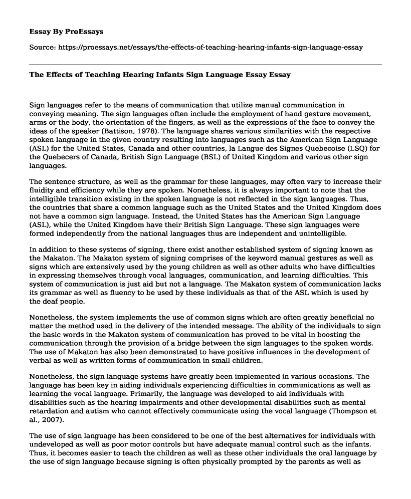 The Effects of Teaching Hearing Infants Sign Language Essay