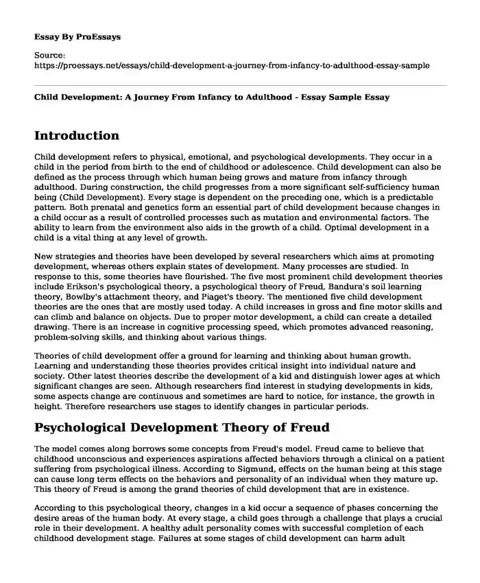 Child Development: A Journey From Infancy to Adulthood - Essay Sample