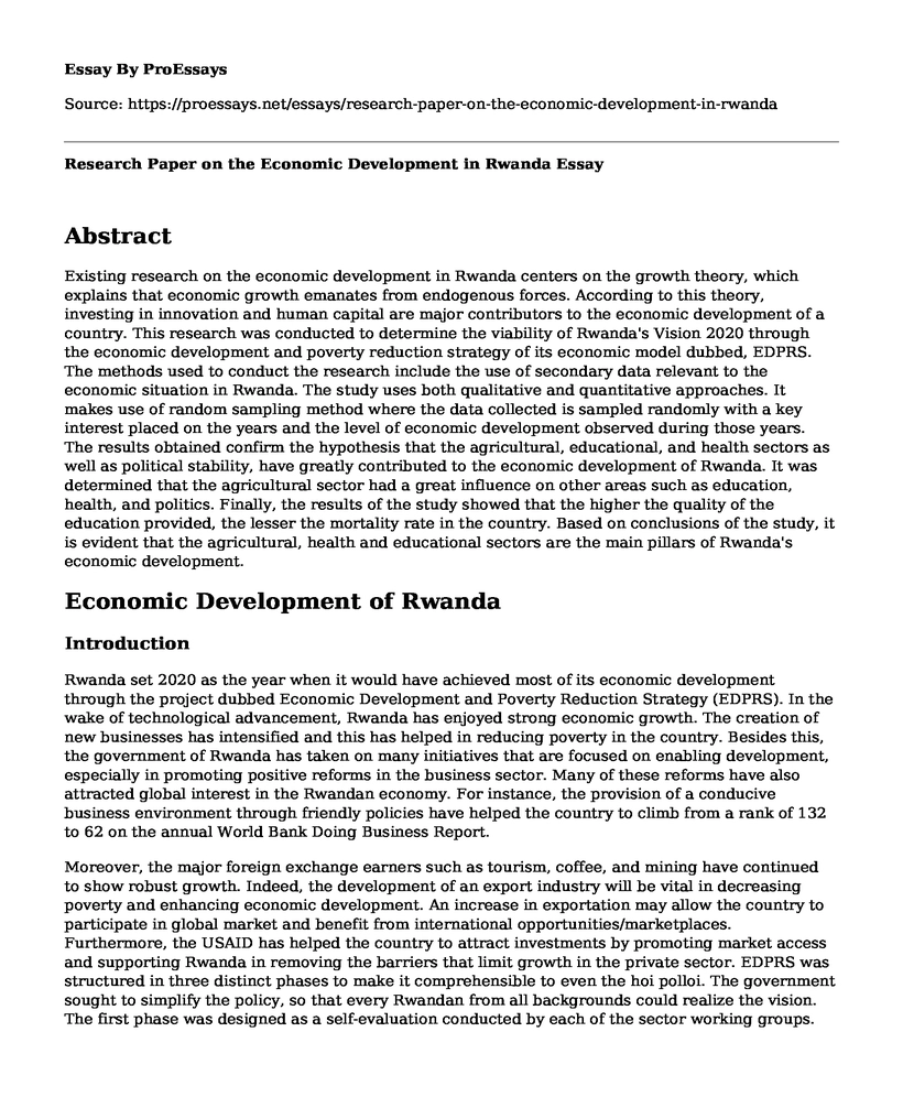 Research Paper on the Economic Development in Rwanda