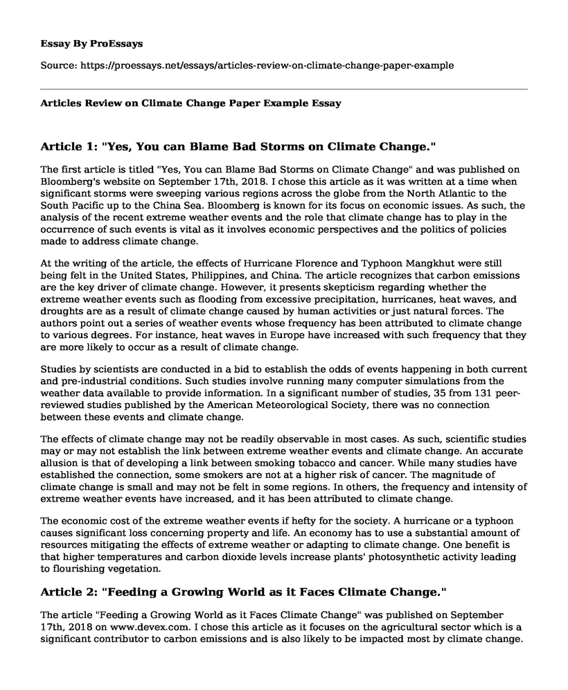 Articles Review on Climate Change Paper Example