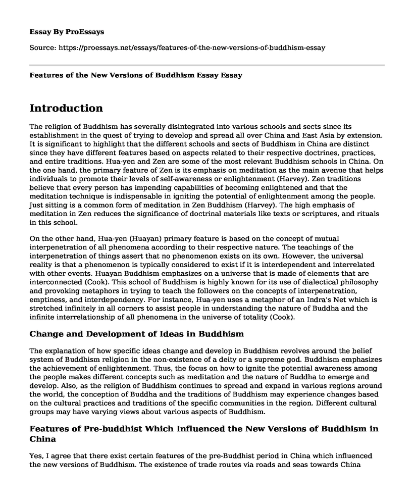 Features of the New Versions of Buddhism Essay