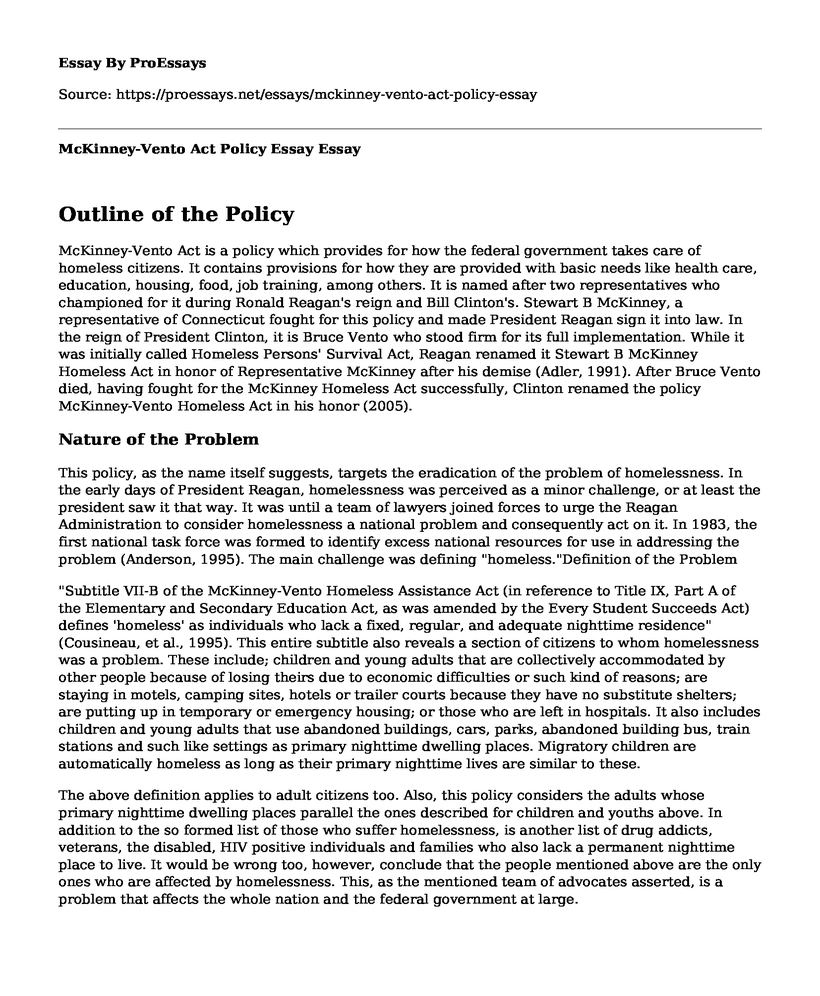 McKinney-Vento Act Policy Essay