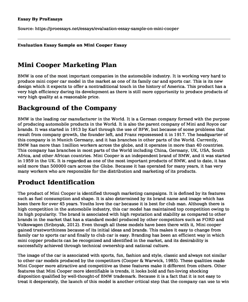 Evaluation Essay Sample on Mini Cooper