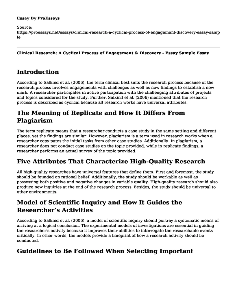 Clinical Research: A Cyclical Process of Engagement & Discovery - Essay Sample
