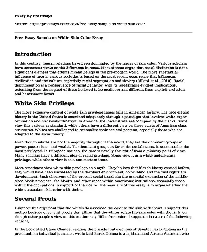 Free Essay Sample on White Skin Color