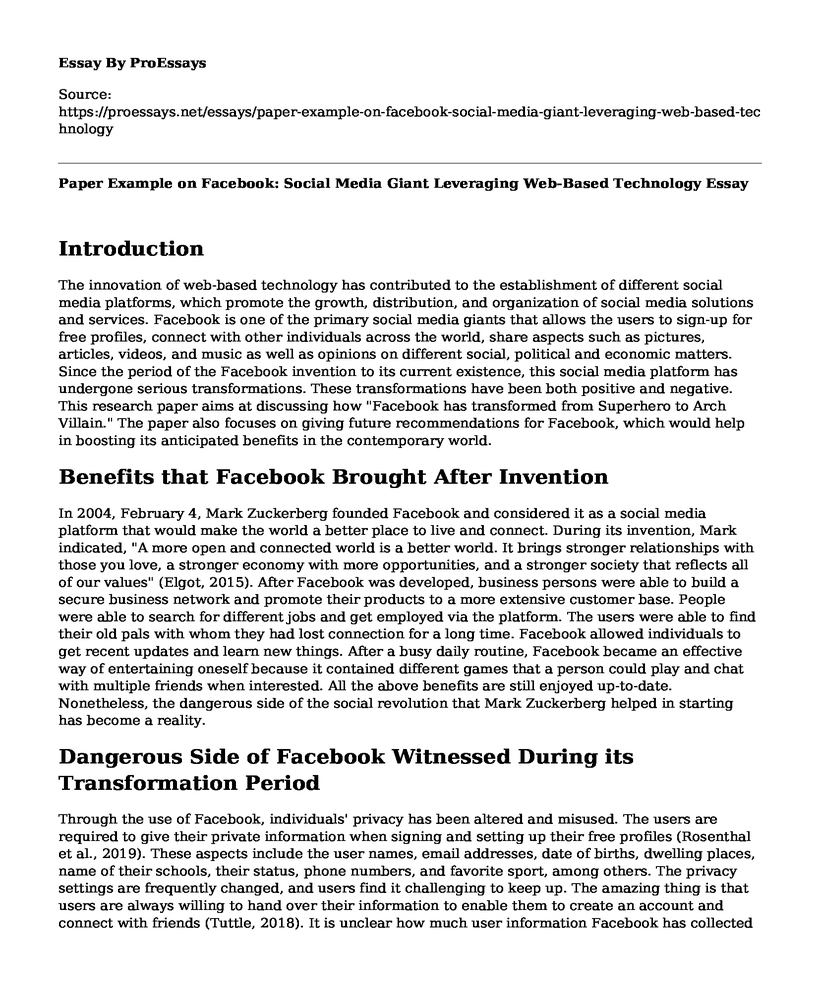Paper Example on Facebook: Social Media Giant Leveraging Web-Based Technology