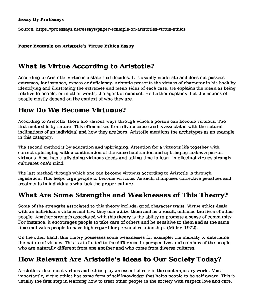 Paper Example on Aristotle's Virtue Ethics
