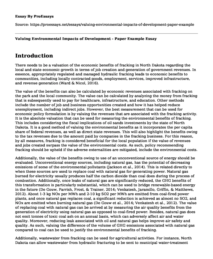 Valuing Environmental Impacts of Development - Paper Example