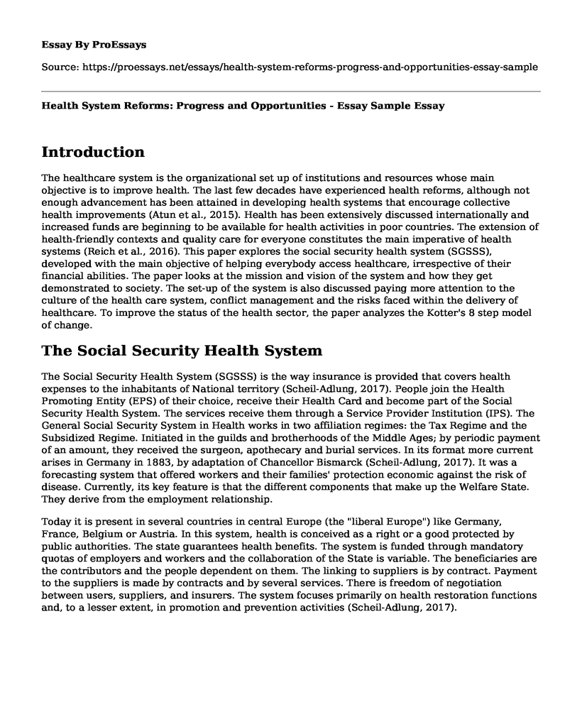 Health System Reforms: Progress and Opportunities - Essay Sample