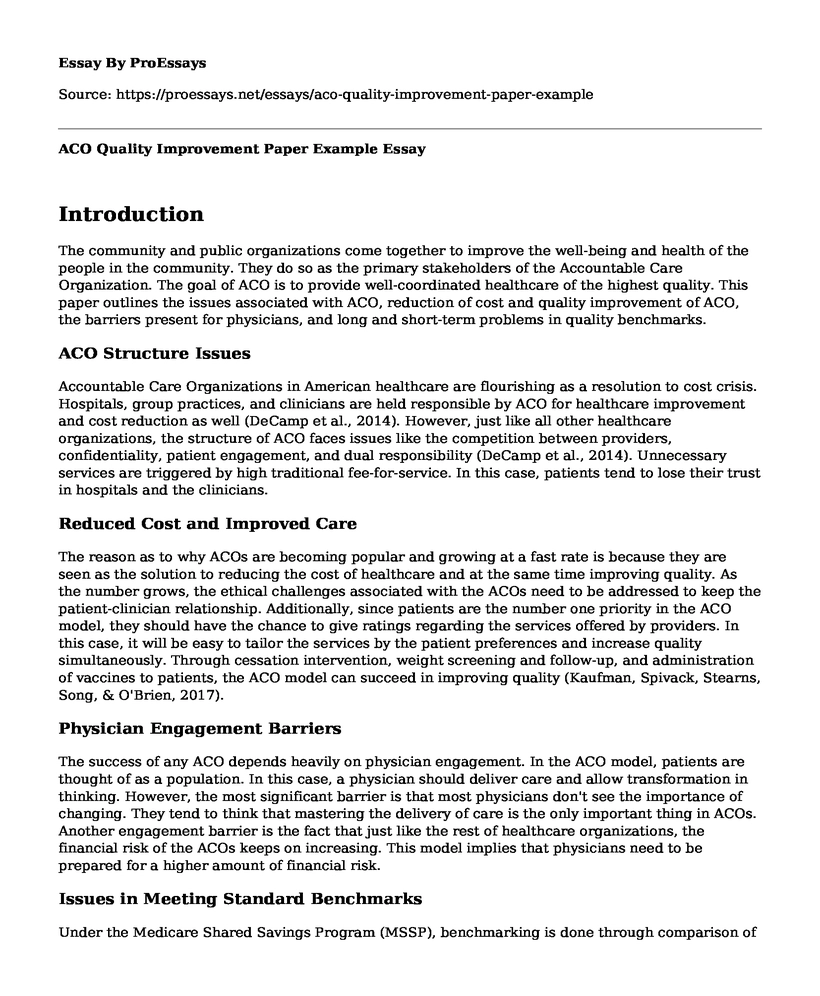 ACO Quality Improvement Paper Example