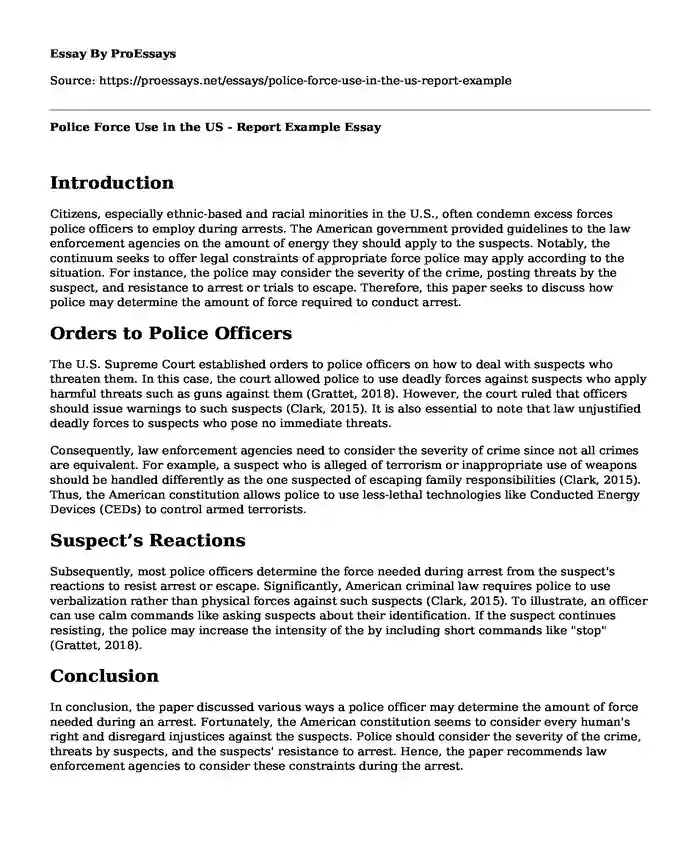 Police Force Use in the US - Report Example