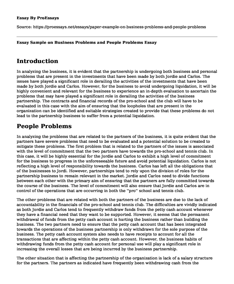 Essay Sample on Business Problems and People Problems