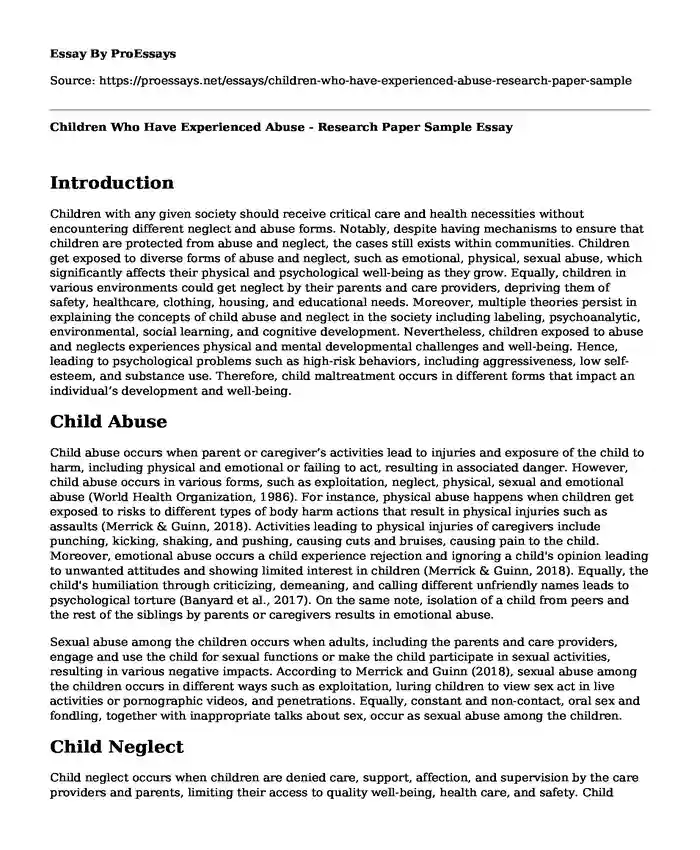 Children Who Have Experienced Abuse - Research Paper Sample