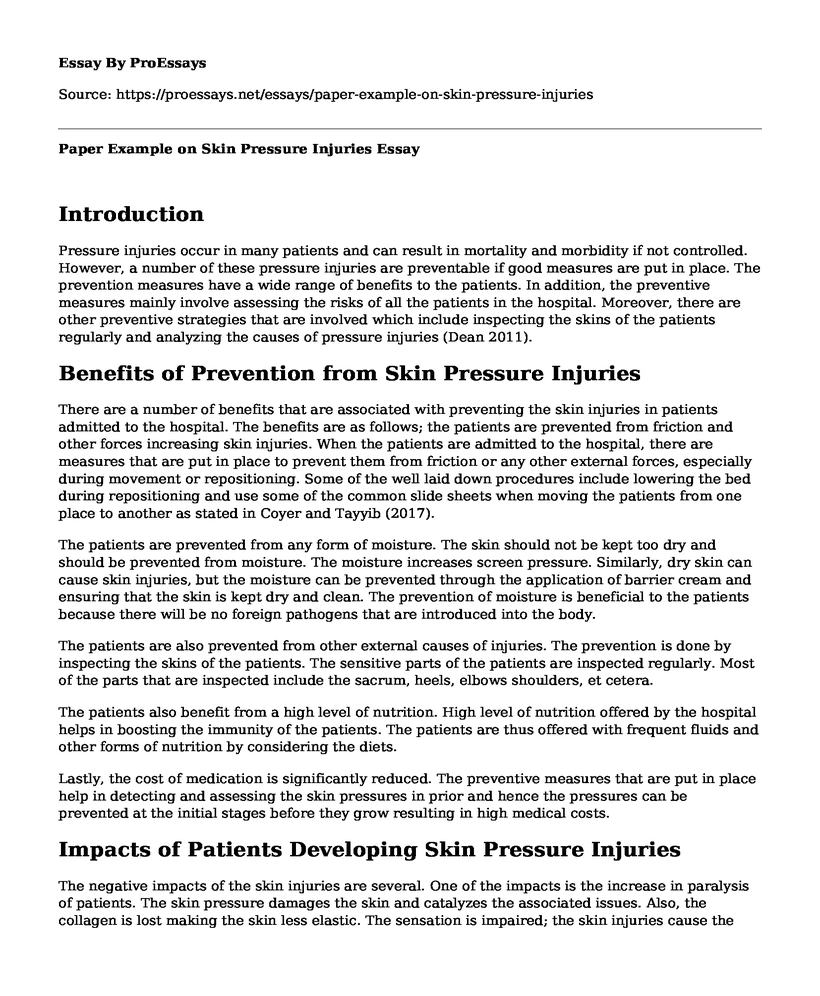 Paper Example on Skin Pressure Injuries