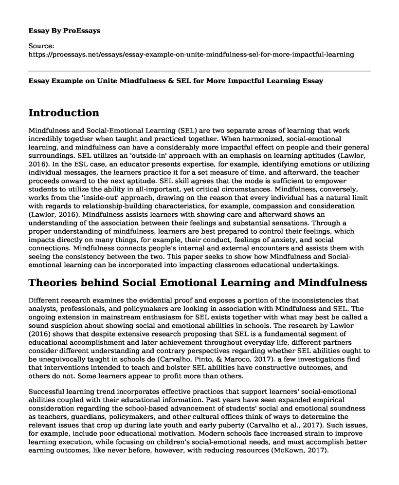 Essay Example on Unite Mindfulness & SEL for More Impactful Learning