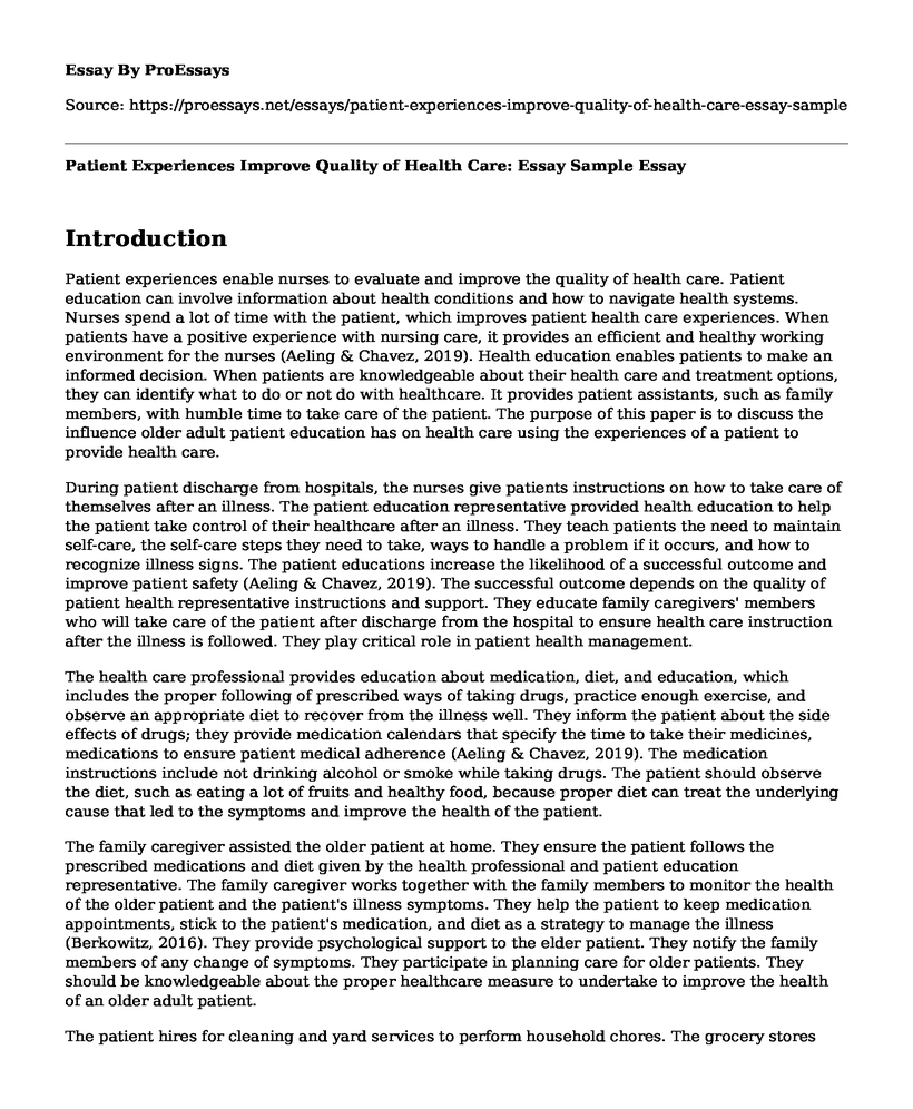 Patient Experiences Improve Quality of Health Care: Essay Sample