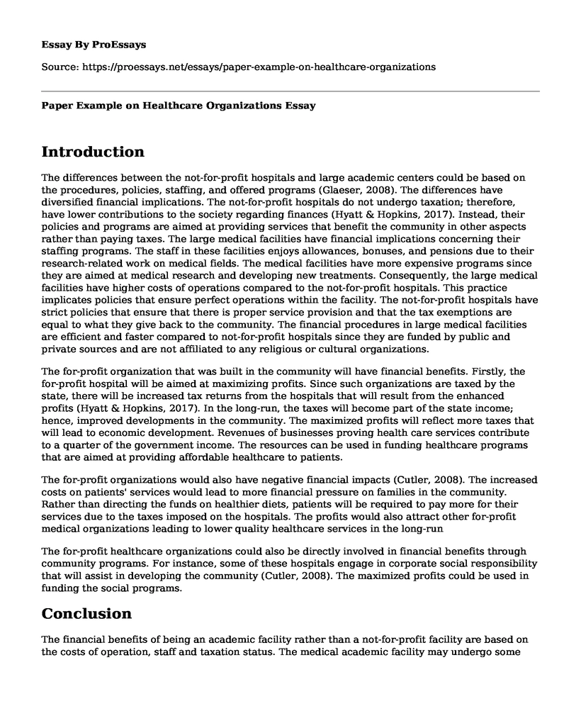 Paper Example on Healthcare Organizations
