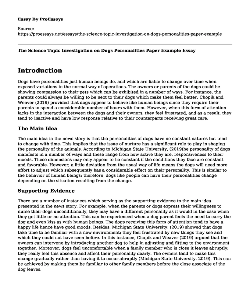 The Science Topic Investigation on Dogs Personalities Paper Example